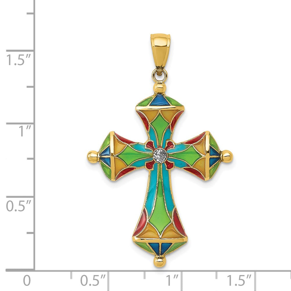 14K Multi Color Enamel Cross Pendant-C4486