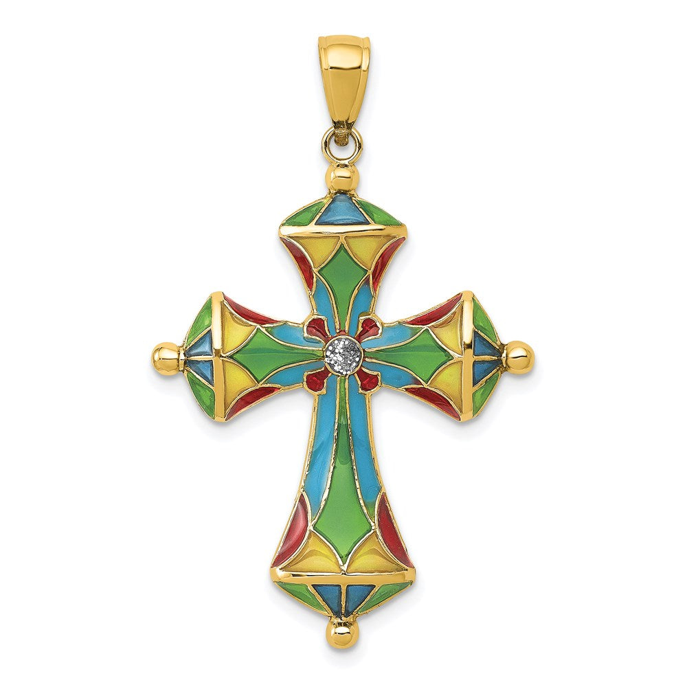 14K Multi Color Enamel Cross Pendant-C4486