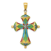 14K Multi Color Enamel Cross Pendant-C4486
