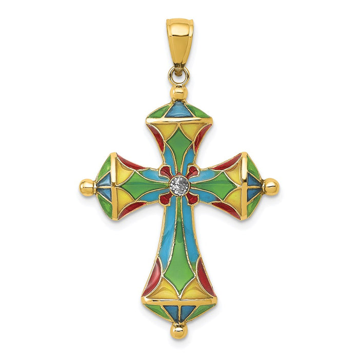 14K Multi Color Enamel Cross Pendant-C4486