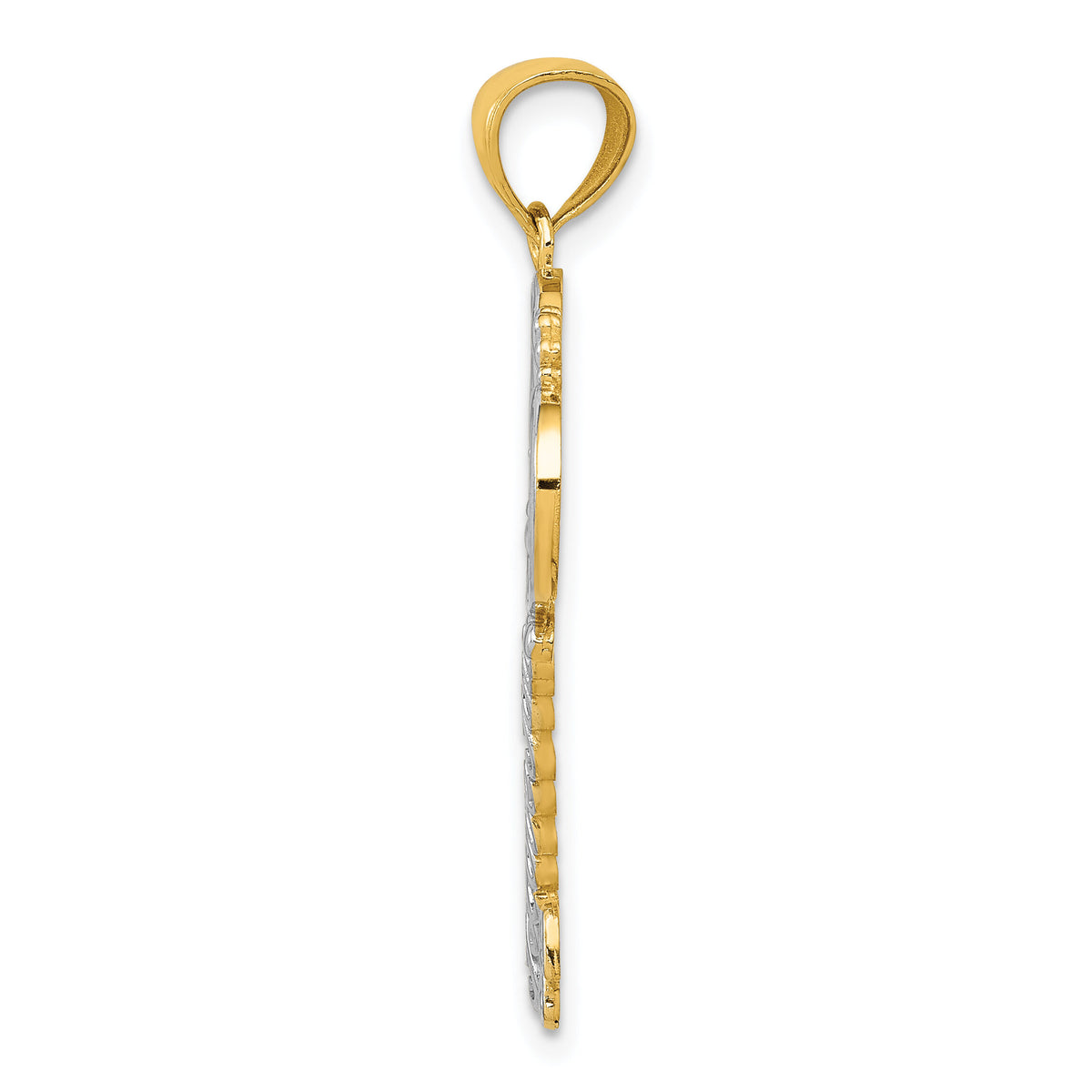 14K w/White Rhodium Polished I LOVE YOU Filigree Heart Key Charm-C4489