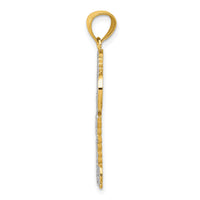 14K w/White Rhodium Polished I LOVE YOU Filigree Heart Key Charm-C4489