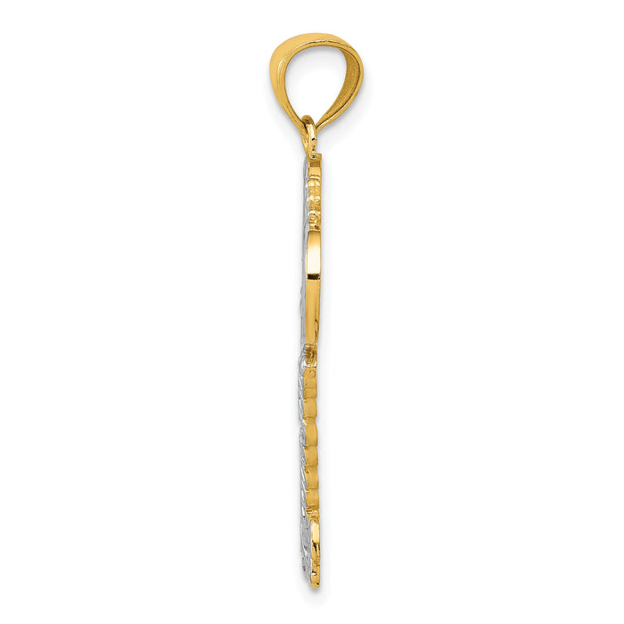 14K w/White Rhodium Polished I LOVE YOU Filigree Heart Key Charm-C4489
