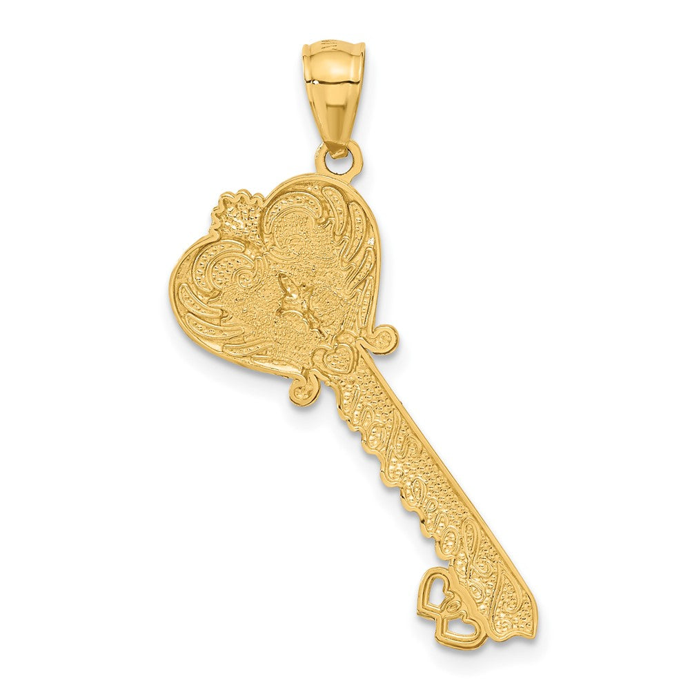 14K w/White Rhodium Polished I LOVE YOU Filigree Heart Key Charm-C4489