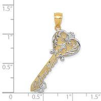 14K w/White Rhodium Polished I LOVE YOU Filigree Heart Key Charm-C4489