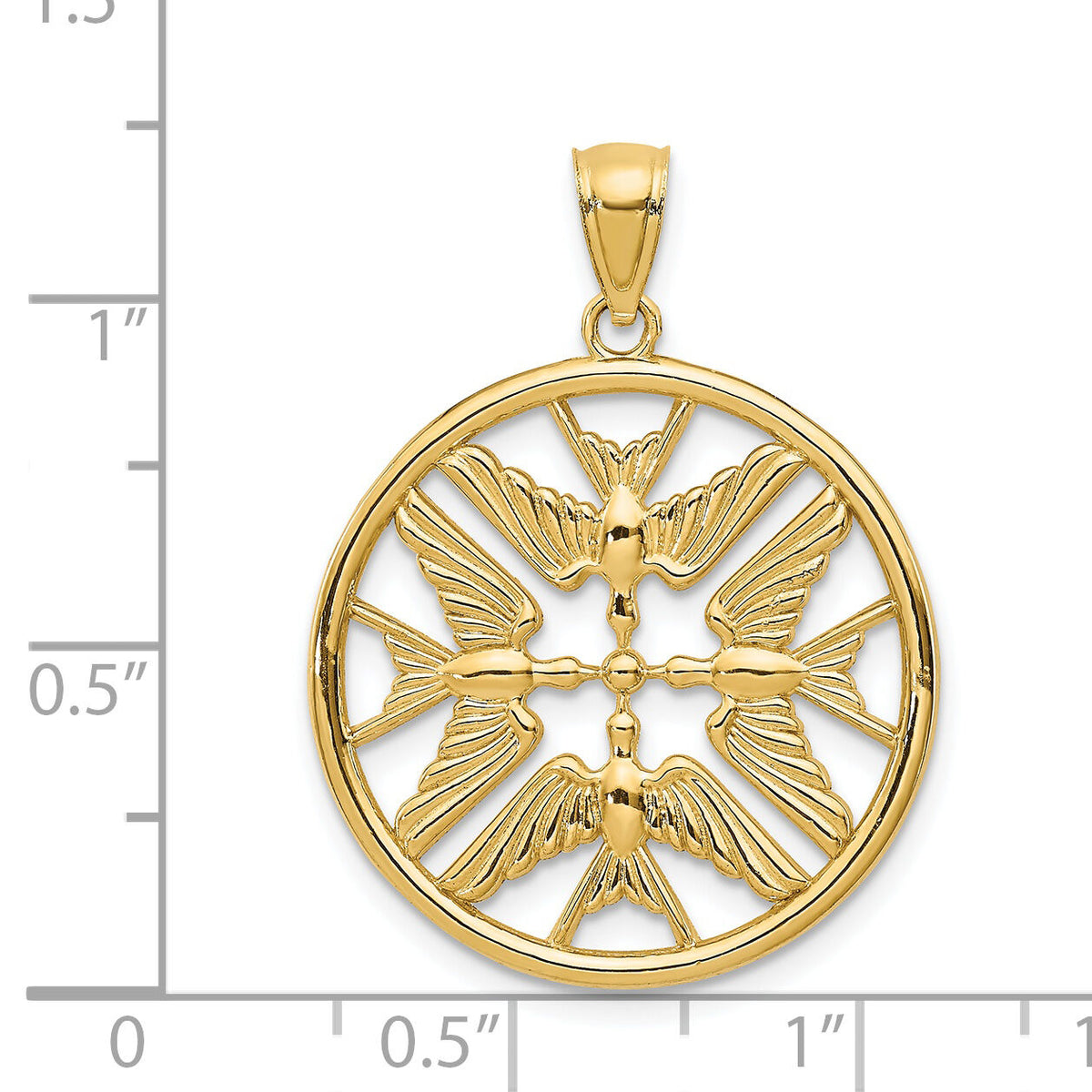 14k Yellow Gold Polished Doves in Circle Pendant-C4495
