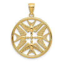 14k Yellow Gold Polished Doves in Circle Pendant-C4495