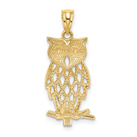 14k Yellow Gold Rhodium Diamond Cut Owl Pendant-C4496