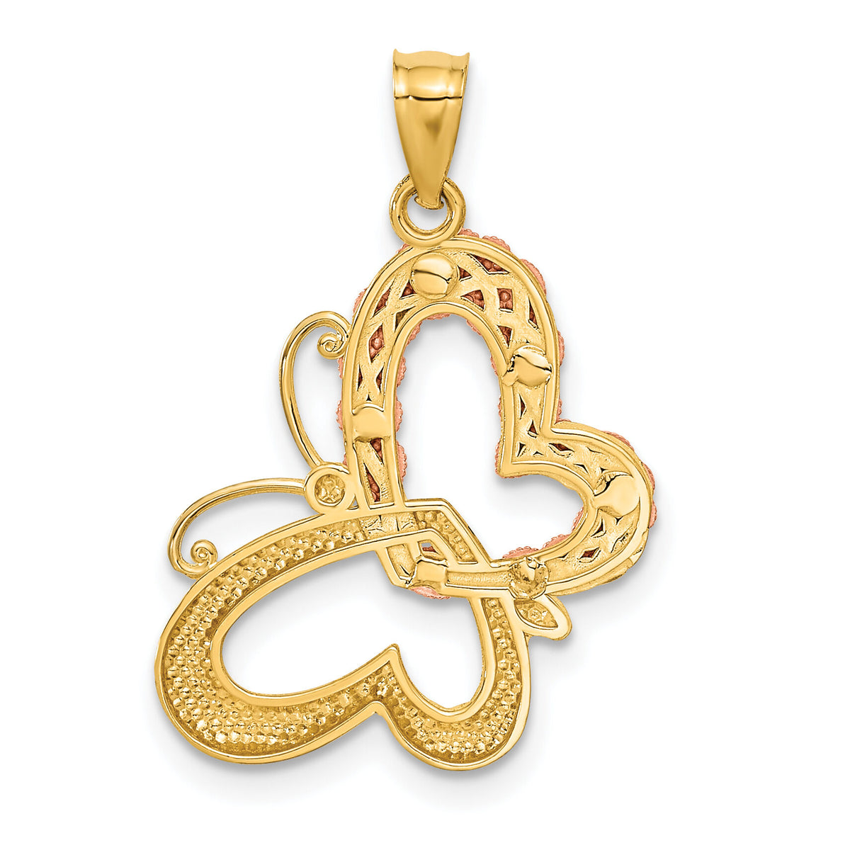 14k Two-tone Gold w/White Rhodium Butterfly w/Hearts Pendant-C4498
