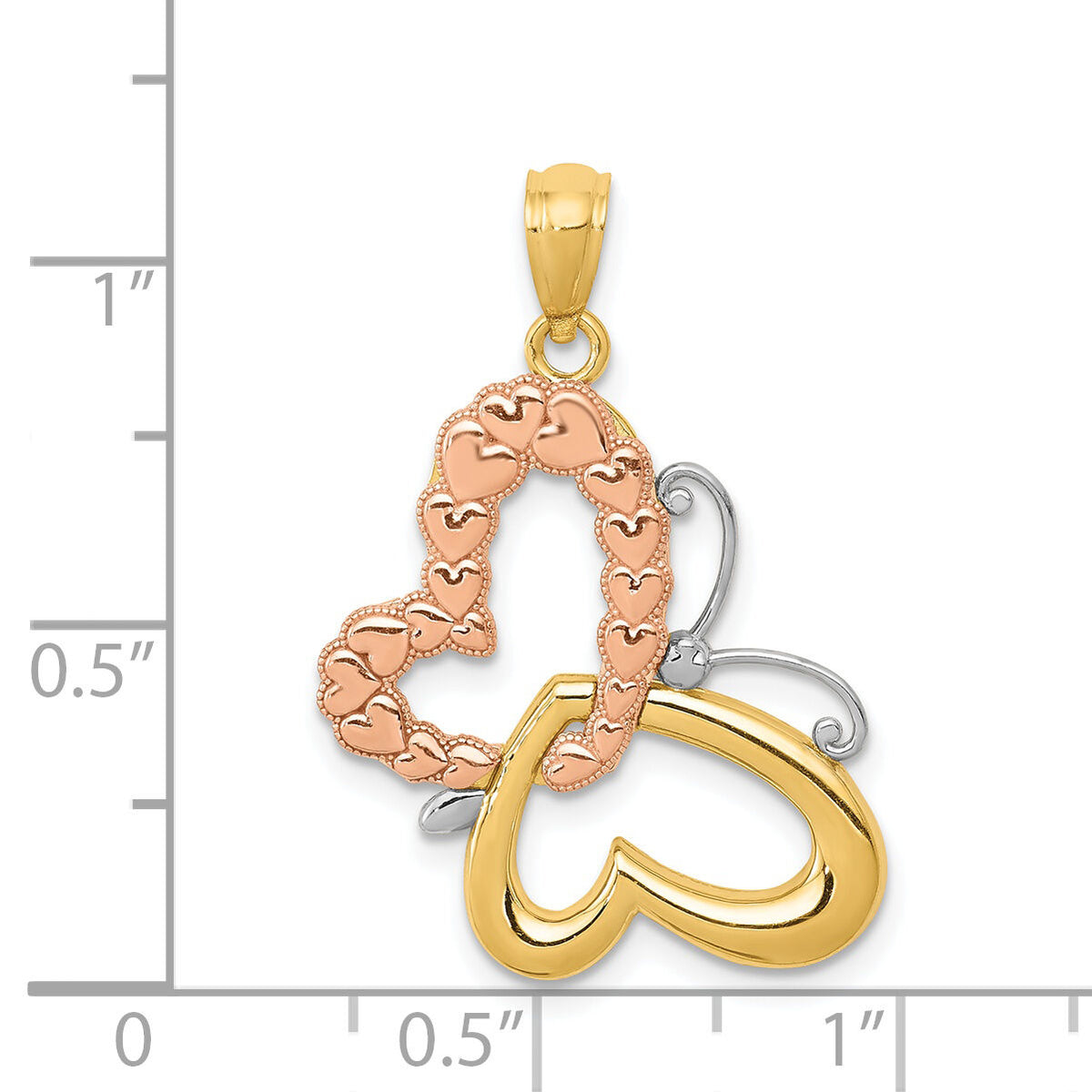 14k Two-tone Gold w/White Rhodium Butterfly w/Hearts Pendant-C4498