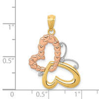 14k Two-tone Gold w/White Rhodium Butterfly w/Hearts Pendant-C4498