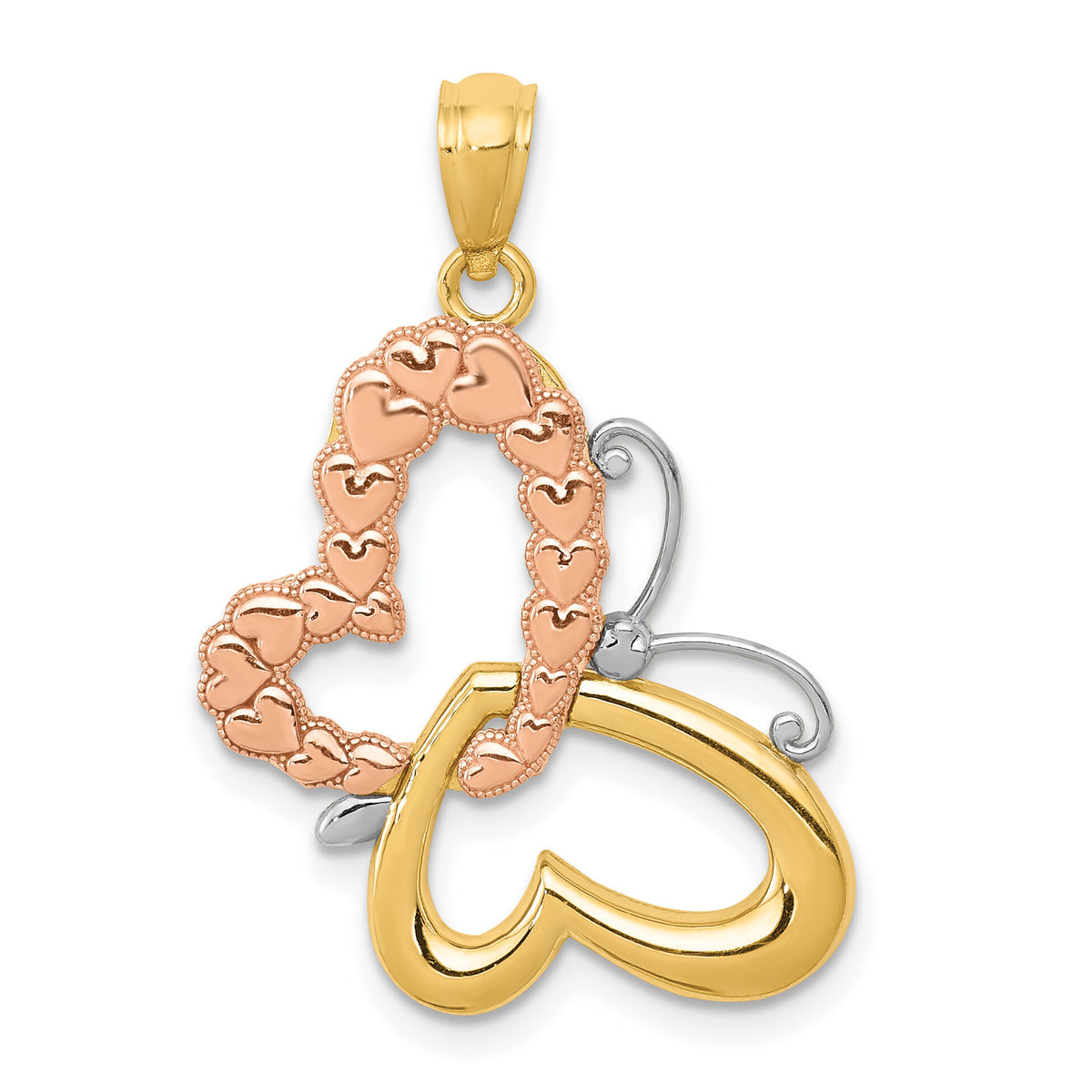 14k Two-tone Gold w/White Rhodium Butterfly w/Hearts Pendant-C4498