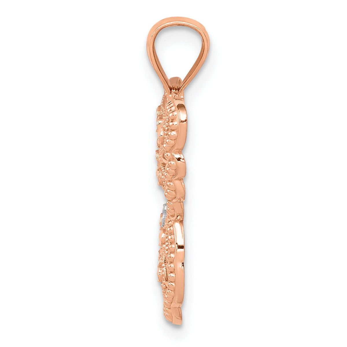 14k Rose Gold w/Rhodium Diamond-cut Butterfly Pendant-C4499