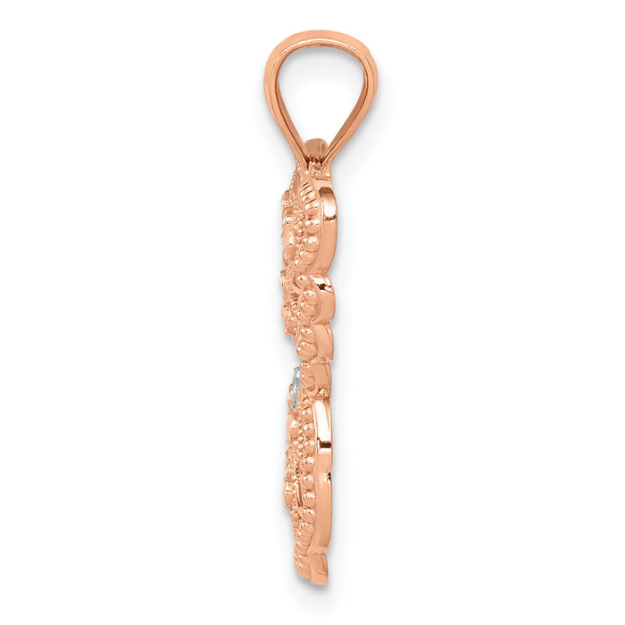 14k Rose Gold w/Rhodium Diamond-cut Butterfly Pendant-C4499