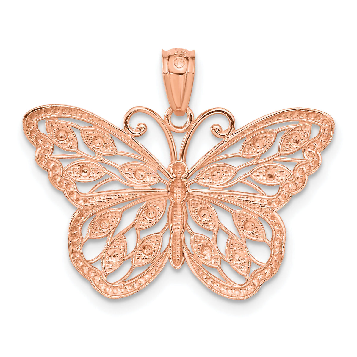 14k Rose Gold w/Rhodium Diamond-cut Butterfly Pendant-C4499