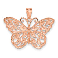 14k Rose Gold w/Rhodium Diamond-cut Butterfly Pendant-C4499
