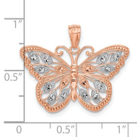 14k Rose Gold w/Rhodium Diamond-cut Butterfly Pendant-C4499