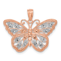 14k Rose Gold w/Rhodium Diamond-cut Butterfly Pendant-C4499