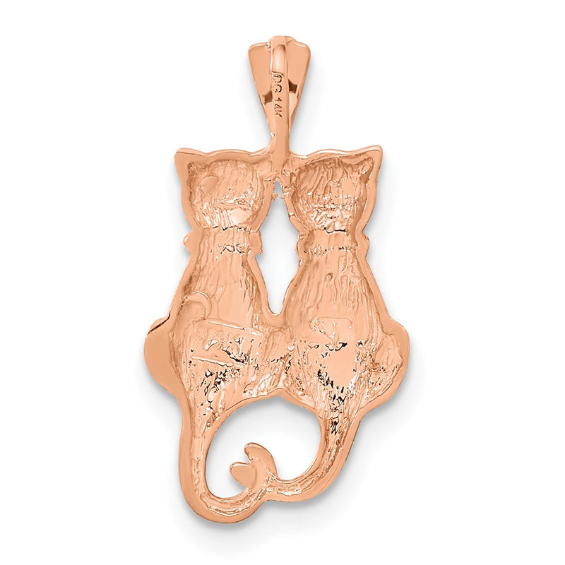 14k Rose Gold Polished and Textured Sitting Cats Pendant-C4501