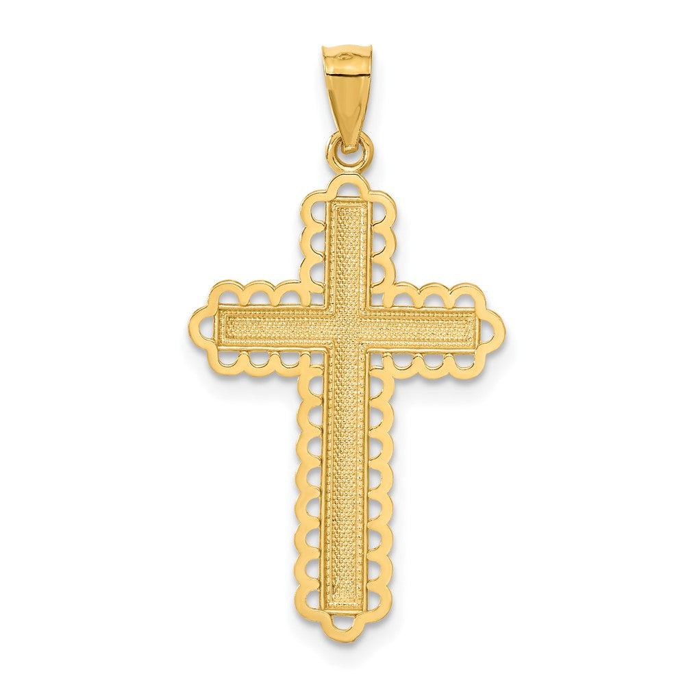 14K Yellow Gold w/Rhodium Diamond Cut Cross Pendant-C4506