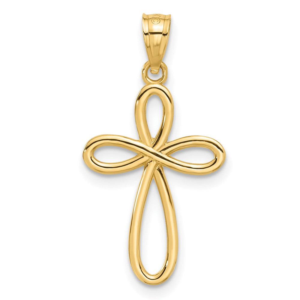 14k Yellow Gold Ribbon Cross Pendant-C4508