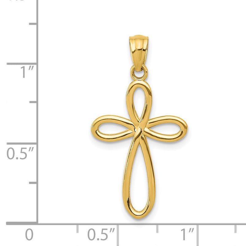 14k Yellow Gold Ribbon Cross Pendant-C4508