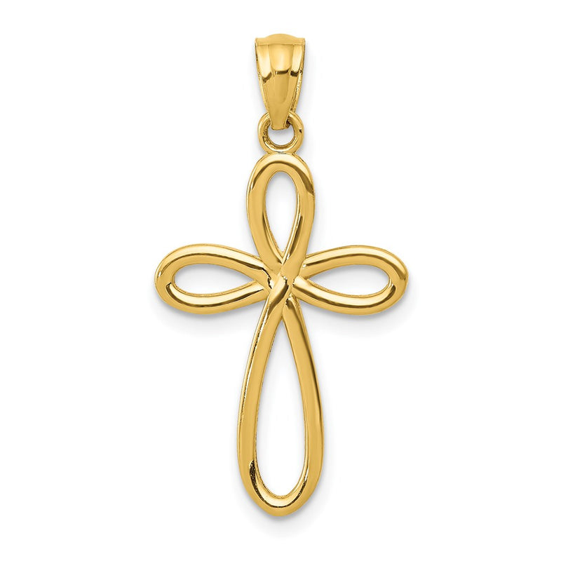 14k Yellow Gold Ribbon Cross Pendant-C4508