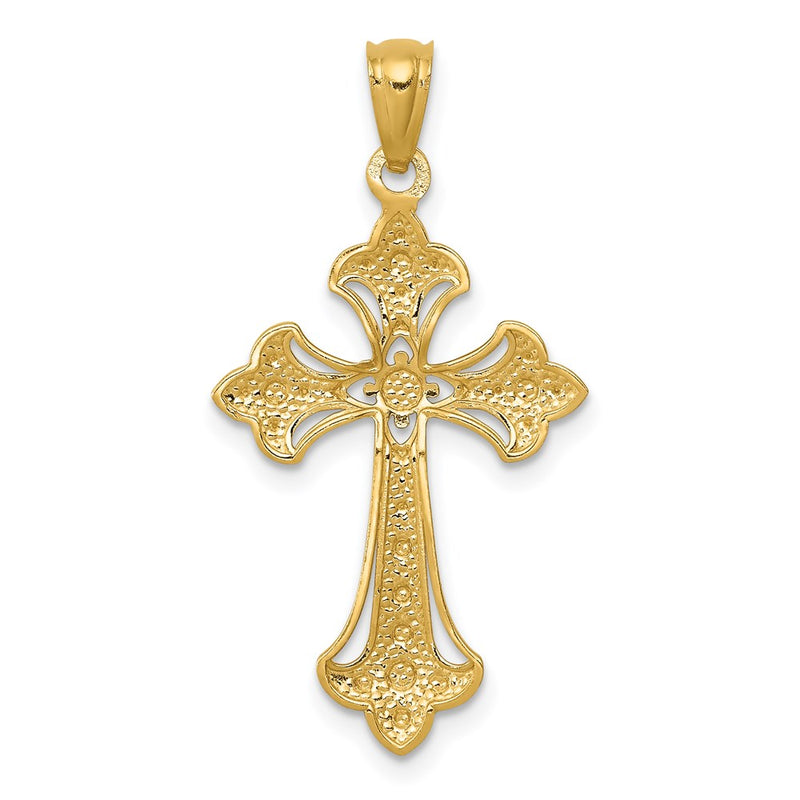 14K w/Rhodium Diamond-Cut Cross Pendant-C4511