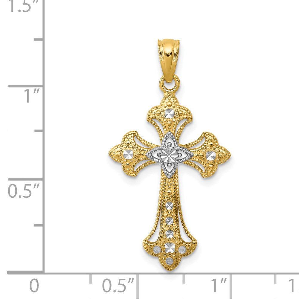 14K w/Rhodium Diamond-Cut Cross Pendant-C4511