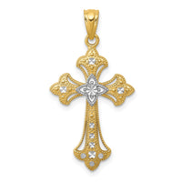 14K w/Rhodium Diamond-Cut Cross Pendant-C4511