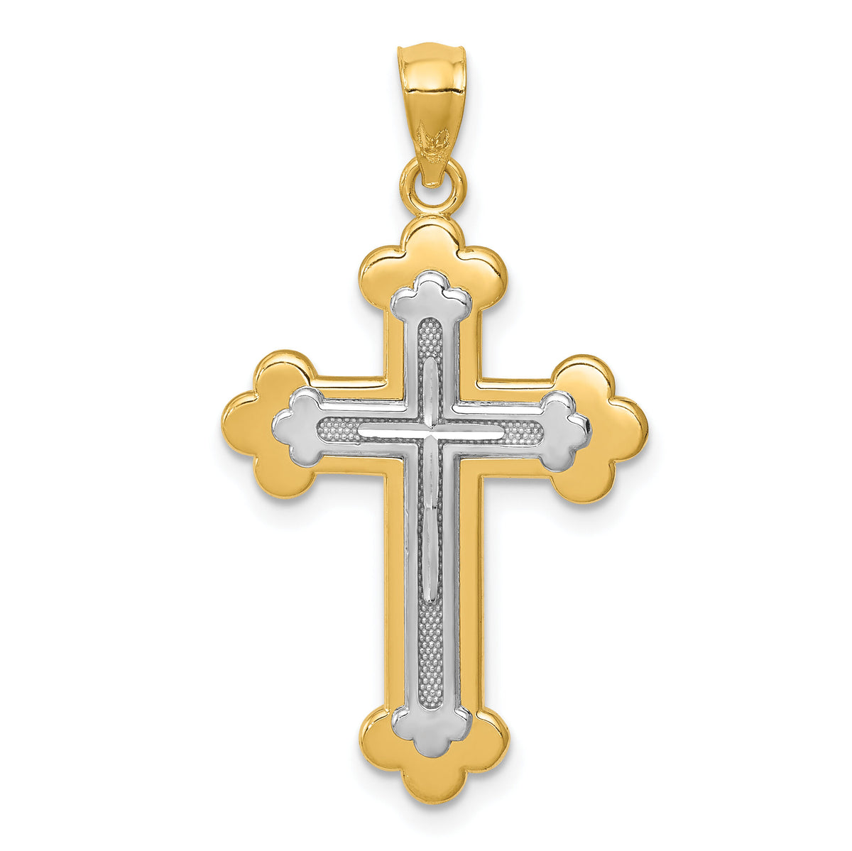 14k Two-tone Budded Cross Pendant-C4512