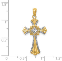 14K w/Rhodium Diamond-Cut Cross Pendant-C4515