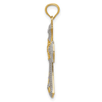 14K w/Rhodium Diamond-Cut Cross Pendant-C4516