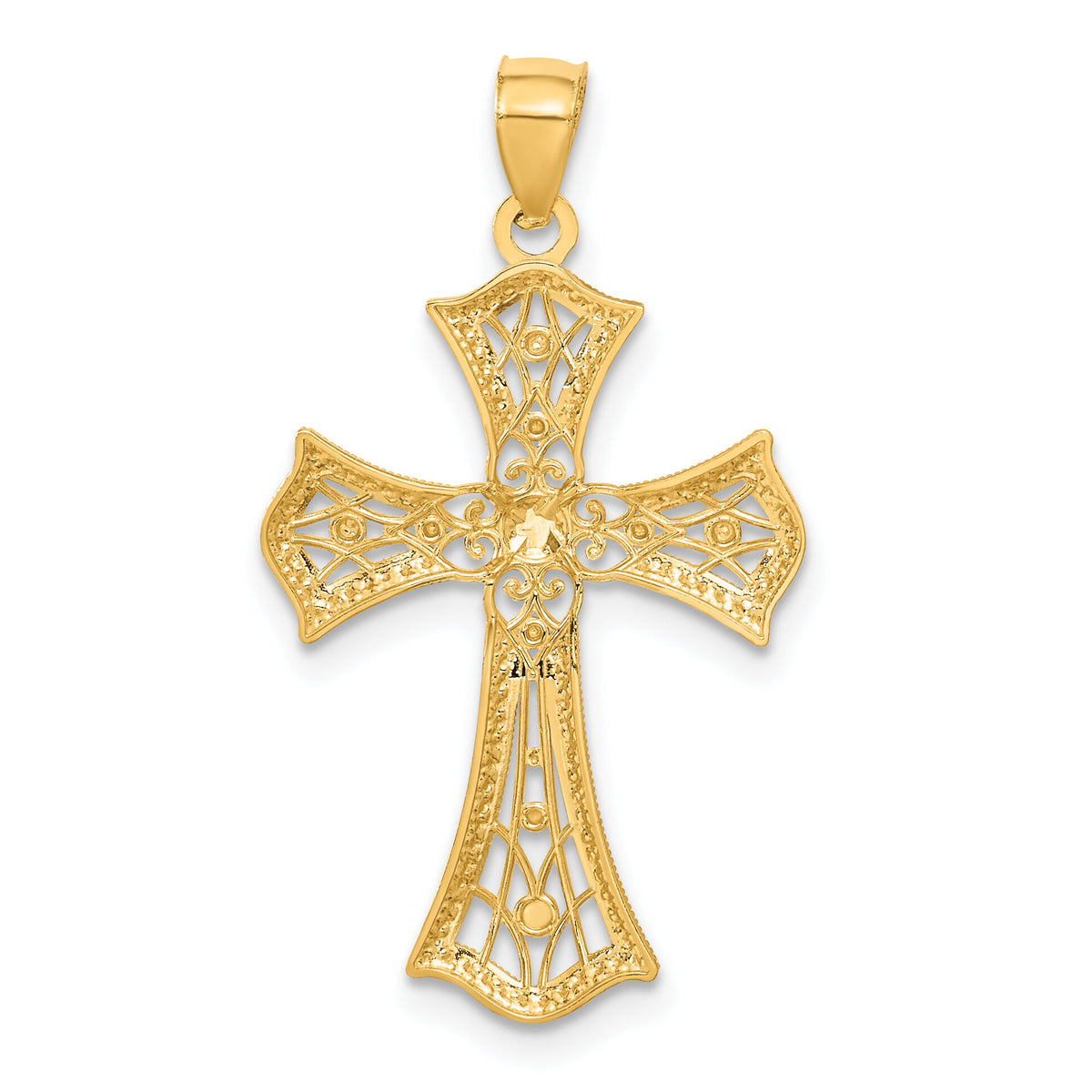 14K w/Rhodium Diamond-Cut Cross Pendant-C4516