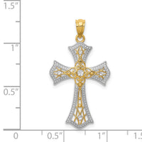 14K w/Rhodium Diamond-Cut Cross Pendant-C4516