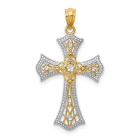 14K w/Rhodium Diamond-Cut Cross Pendant-C4516