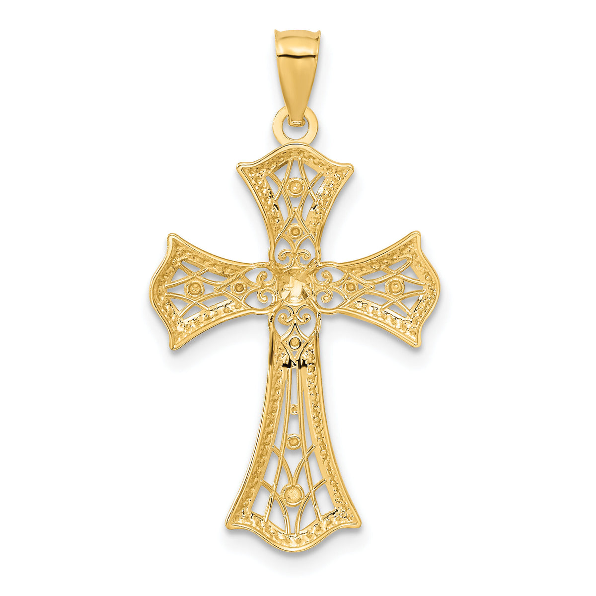 14K w/Rhodium Diamond-Cut Cross Pendant-C4517