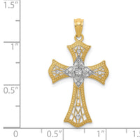 14K w/Rhodium Diamond-Cut Cross Pendant-C4517