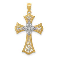 14K w/Rhodium Diamond-Cut Cross Pendant-C4517