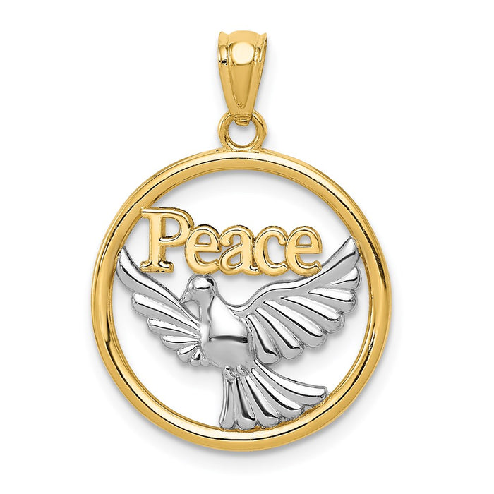 14K w/Rhodium Polished Peace Dove Pendant-C4527