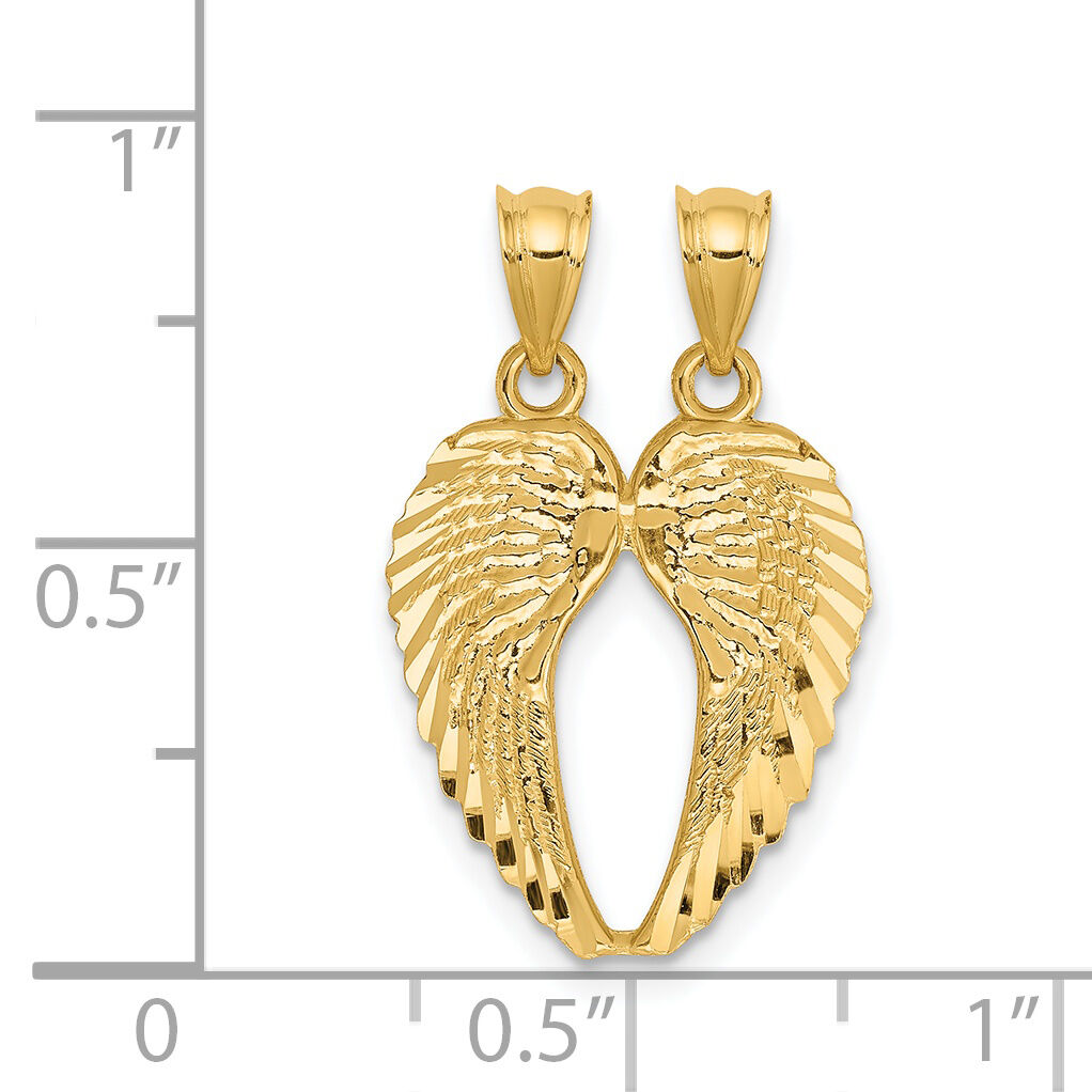 14k Yellow Gold Break Apart Diamond-cut Wings Pendant-C4528