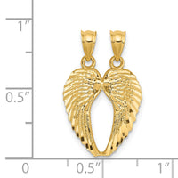 14k Yellow Gold Break Apart Diamond-cut Wings Pendant-C4528