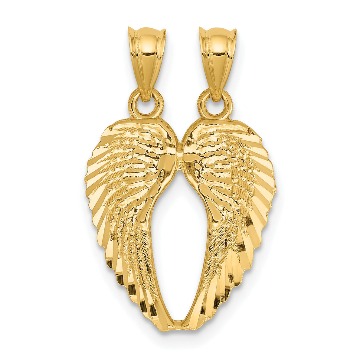 14k Yellow Gold Break Apart Diamond-cut Wings Pendant-C4528
