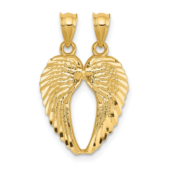 14k Yellow Gold Break Apart Diamond-cut Wings Pendant-C4528