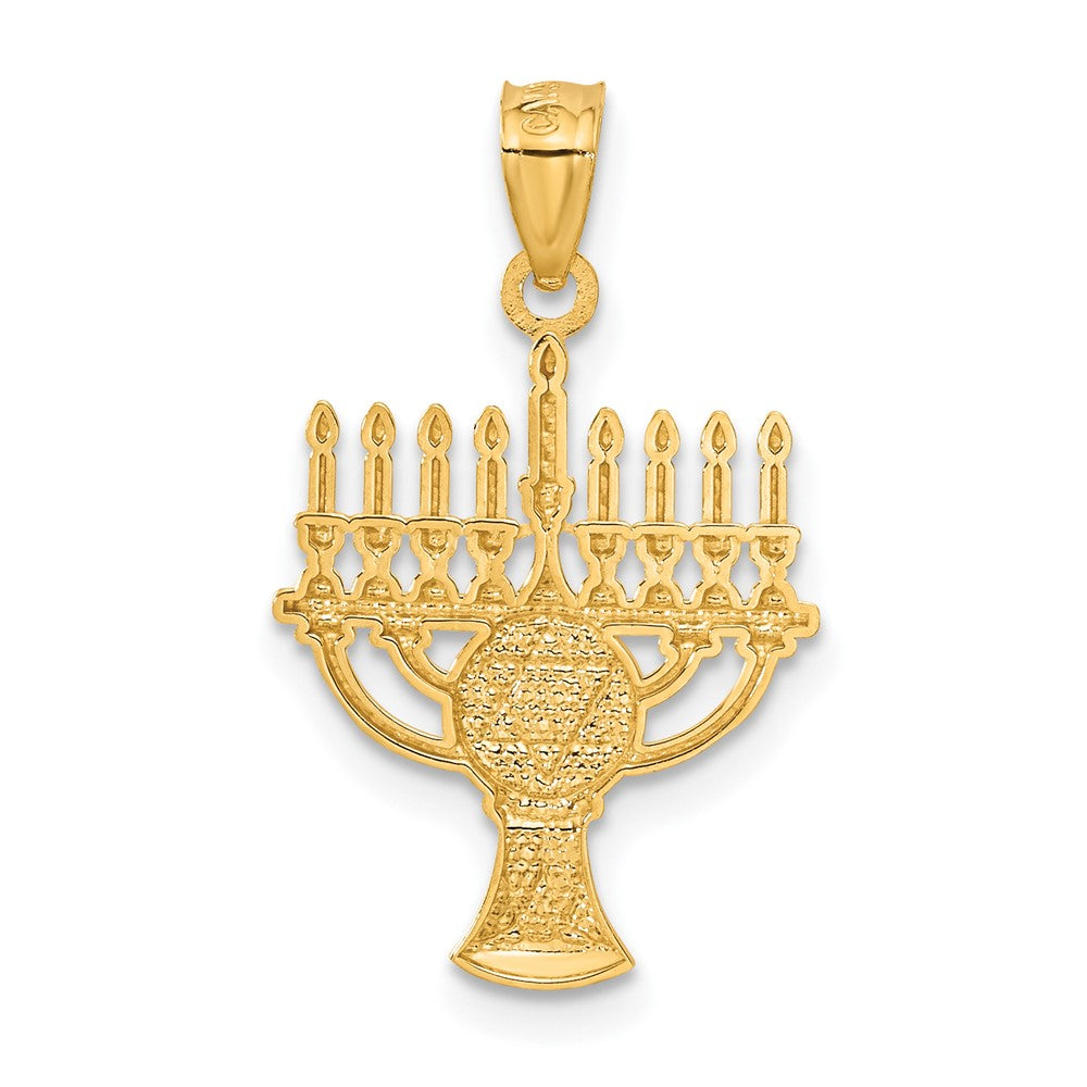 14K w/ White Rhodium Menorah Pendant-C4532