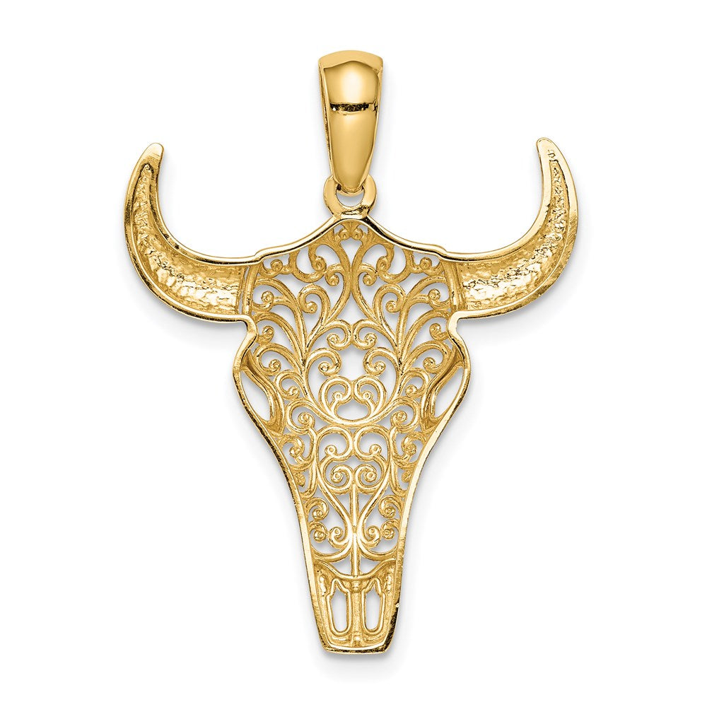 14K Filigree Steer Skull Pendant-C4544