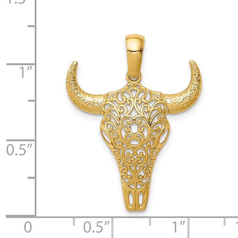 14K Filigree Steer Skull Pendant-C4544