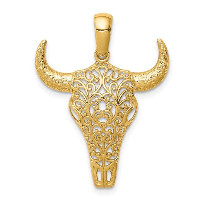 14K Filigree Steer Skull Pendant-C4544