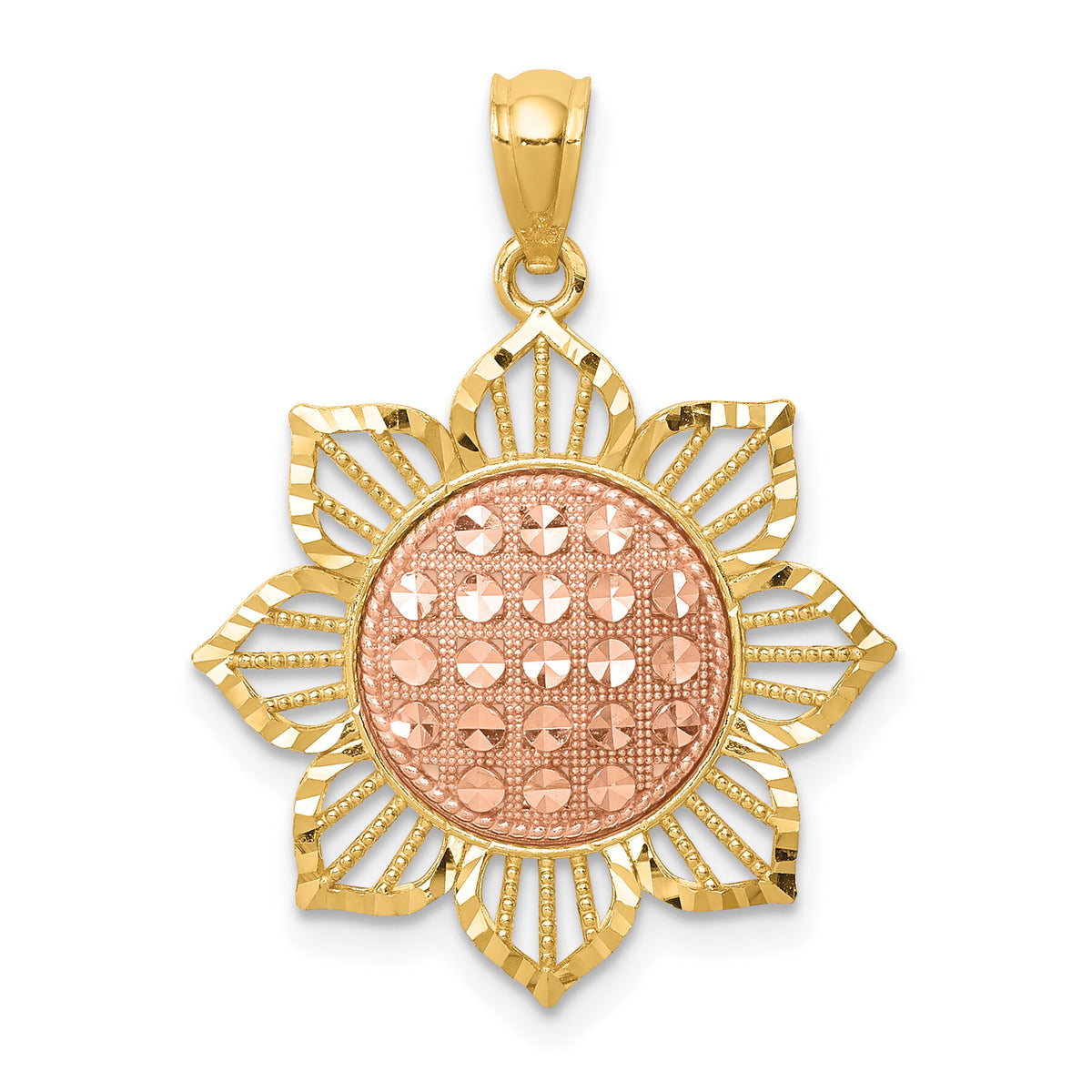 14K Two-Tone D/C Sunflower Pendant-C4569