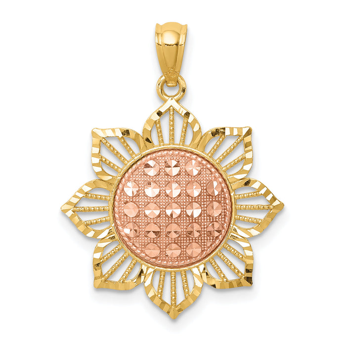 14K Two-Tone D/C Sunflower Pendant-C4569
